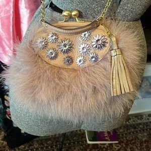 Coach ostrich feather dusty lilac/rose crystal crossbody bag